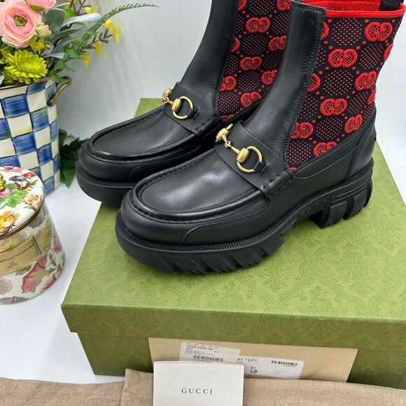 Men's Gucci GG Supreme horse bit ankle boots size 6.55 fits 7 US made in Italy - Picture 4 of 7